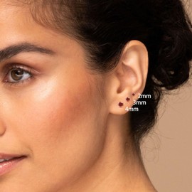 3Pairs CZ Stud Flat Screw Back Earring Studs for Women, Handmade 20G Hypoallergenic Screw Back Cartilage Helix Piercing Stud Earrings (2mm/3mm/4mm Gold, Garnet CZ)