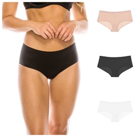 Youmita Women's Seamless Laser Cut Shiny Panties - 3 Pairs - Assorted Colors (Black, Nude, White) (Small)