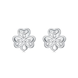 Flpruy Leaf Clover Earrings for Women 925 Sterling Silver St Patricks Day Shamrock Studs Earring Celtic Knot Irish Clover Jewelry Gifts for Women