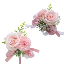 YESKY Rose Flower Wrist Corsage Boutonniere Set, 2PCS Handmade Artificial Corsage Set Bride Hand Flower Bracelet Wristband Roses Men Boutonniere for Wedding Party Prom Decorations