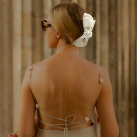 MADISON TYLER 2PCS Hair Bows Claw Clips | Silky Satin Champagne Bow Claw Clip and Leopard Hair Clips for Women | Hair Accessories for Long Hair, Curly, Wavy, Fine, Thick Thin | Gifts for Women