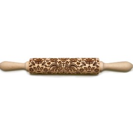 Rolling Pin Embossed with Folk Floral Pattern for Baking Engraved Cookies (Medium)