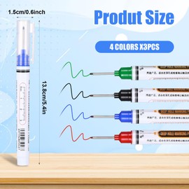 TIESOME Pack of 12 Deep Hole Markers, 20 mm Drill Hole Markers Marker Pens Deep Hole Marker for Wood Plastic Wall Metal Cardboard Construction Site Pen (Black, Blue, Red, Green)