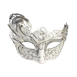 Yimianshou Masquerade Couples Set - Mardi Gras Mask for Woman and Men, Venetian Masquerade Ball (Pearl Set-White)
