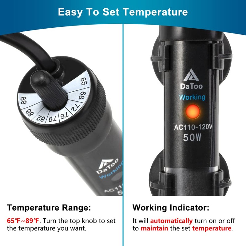 DaToo Aquarium Heater Adjustable 25W Submersible Fish Tank Heater with