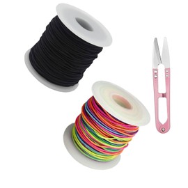 Elastic Bracelet String,2 Rolls Total 330 Feet 1mm,1.2mm Stretchy String Sturdy Elastic Beading Cord Kit with Scissors for Bracelets,Jewelry Making,Nacklace,Beading(((Black+Colorful, 1.2 MM))