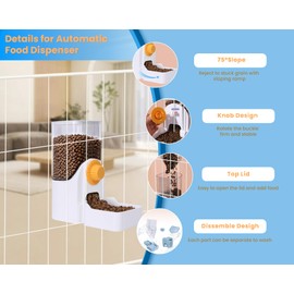Hanging Automatic Pet Food Dispenser, 54oz Large Capacity Pet Feeder, Auto Gravity Cage Hanging Food Bowl for Small Dog Cat Rabbit Ferret Guinea Pig Hedgehog Chinchillas (White)