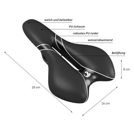 WELLGRO Sports Saddle Black – Road Bike Saddle – Approx. 28 x 16 x 8 cm (L x W x H) – Bicycle Seat for Mountain Bike – Trekking Bike – Padded Bicycle Saddle