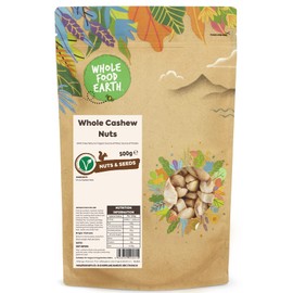 Wholefood Earth Whole Cashew Nuts 500 g | GMO Free | Natural | Source of Fibre | Source of Protein
