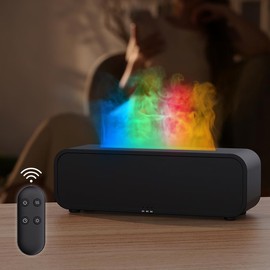 Colorful Flame Air Aroma Diffuser Humidifier, Dynamic Fire Flame Sound Pickup Aromatherapy Diffuser for Home Office Room(Remote, Timer & Auto-Off, 150ml)-Black
