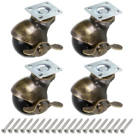 Skelang 4 Pcs Plate Castor Wheels, 40mm Furniture Castors with Brakes, Antique Ball Castors for Furniture, Cabinet, Chair, Load Capacity 22.7kg Per Castor