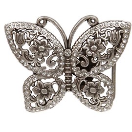 Perforated Rhinestone Butterfly Belt Buckle