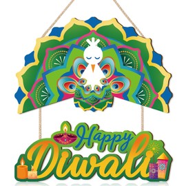 IARTTOP Happy Diwali Door Decoration Diwali Themed Front Door Sign Indian Festival of Lights Wall Hanging India Deepavali Party Wall Signs for Home Traditional Dewalee Party Porch Decor
