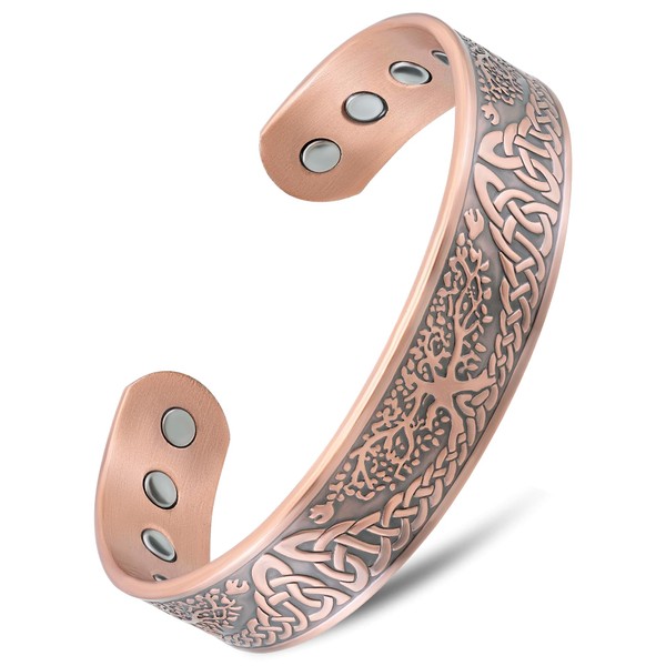 MagnetRX® Magnetic Copper Bracelets for Men – Effective 99.9% Pure Copper Bracelet for Men – Adjustable Copper Magnetic Bracelets (Irish Tree)