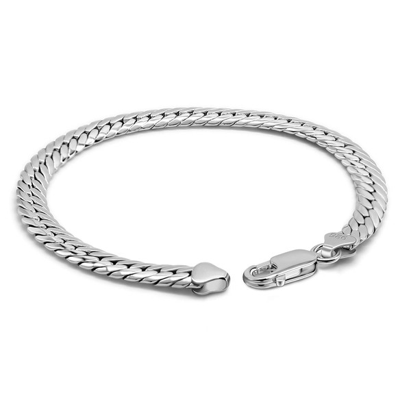 Men Italian Solid 925 Sterling Silver Bracelet 6MM flat Snake