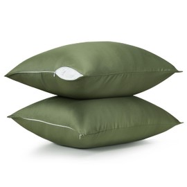 Cotton Pillow Protectors/Cases King Size with Zipper 2 Pack Olive Green Color,Cooling & Breathable Bed Pillow Protectors Set of 2 Pillow Cases Cover (King Size 20" x 40")