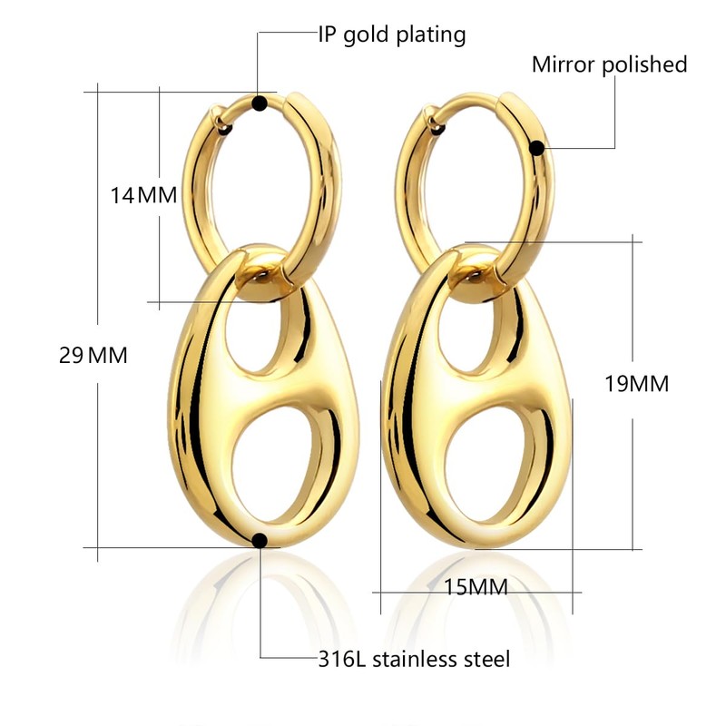 Waterproof 18K Gold Plated Stainless Steel Chunky Chain Big Pig