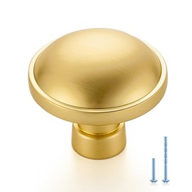 JOY DECOR 10 Pack Brushed Brass Cabinet Knobs Single Hole Dresser Drawer Pulls Modern Kitchen Cabinet Hardware for Cupboard Door Handles