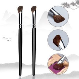 Ksvsonrvi Eyeshadow Brush, 2PCS Sickle Shape Soft Pony Hair Shading Nosal Shadow Brush Set, Black Wooden Handle