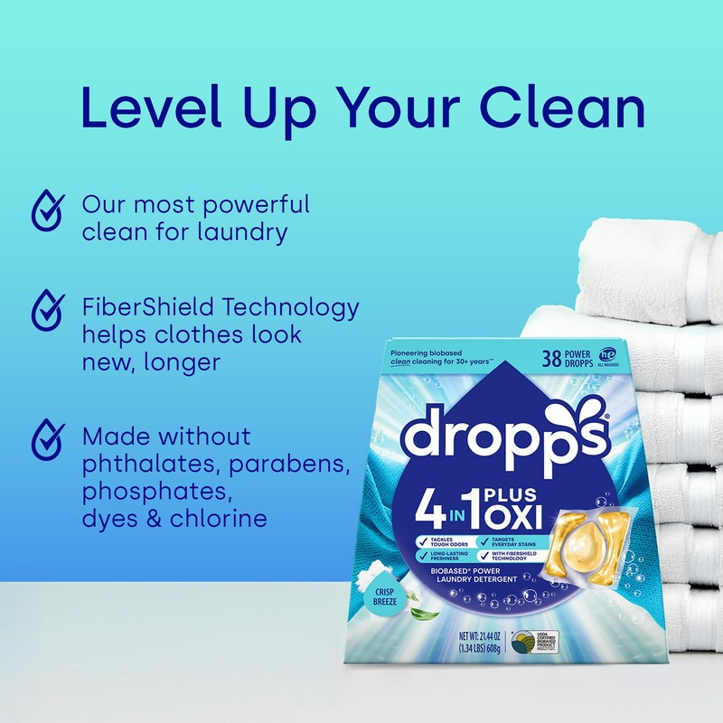 Dropps 4-in-1 Plus Oxi Crisp Breeze Power Biobased Laundry Detergent