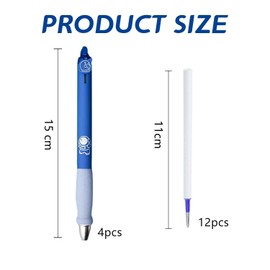 4 Pieces of Erasable Gel Pens and 12 Pieces of Refills, 0.5Mm Push-Type Gel Pens, Erasable Ballpoint Pens, Children's Ballpoint Pens, Cute Stationery, Student Supplies