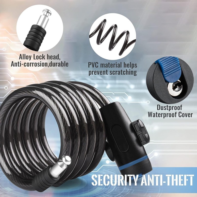Cable Candado Flexible, KEVOSOK Candado de Bicicleta Antirrobo con Llave,