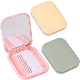 Jaasuee Folding Compact Pocket Mirror and Comb Set, Creative Kawaii Customized Portable Makeup Mirror, Ideal for Kids and Travel, Pink+green+yellow, J5051