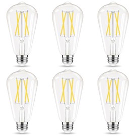 GvvooHome Dimmable LED Edison Bulb, E26 LED Bulb 60 watt Equivalent, Cool White 4000K, ST58 Vintage Light Bulbs, 90+ CRI, 6W 600LM, E26 Base, Clear Glass, 6 Pack