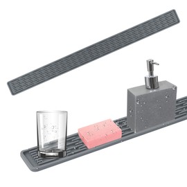 Abtropfmatte Schmal, Silikonmatte, Wasserhahnschutz & Abtropfmatte, Spritzschutz SpüLbecken für Küche Spüle und Faucet, Kitchen Sink Splash Guard, Spülmatte Abtropfmatte Grau, L*B*H:70*5*0.5 cm