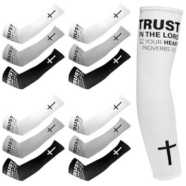 6 Pairs Faith Cross Arm Sleeve Religion Bible Verses Baseball Arm Sleeves Men Christian Oversleeve for Baseball Basketball(Black,White,Light Grey,M)