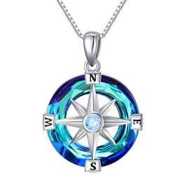 enjoylifecreative Compass Necklace 925 Sterling Silver Crystal Pendant Necklace Birthday Inspirational Jewellery Gifts for Women