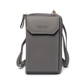 YIMENGYA Women Crossbody Phone Bag Ladies Wallet Small Soft PU Leather Cell Phone Purse Mini Shoulder Bag with Strap Card Slots (Grey)