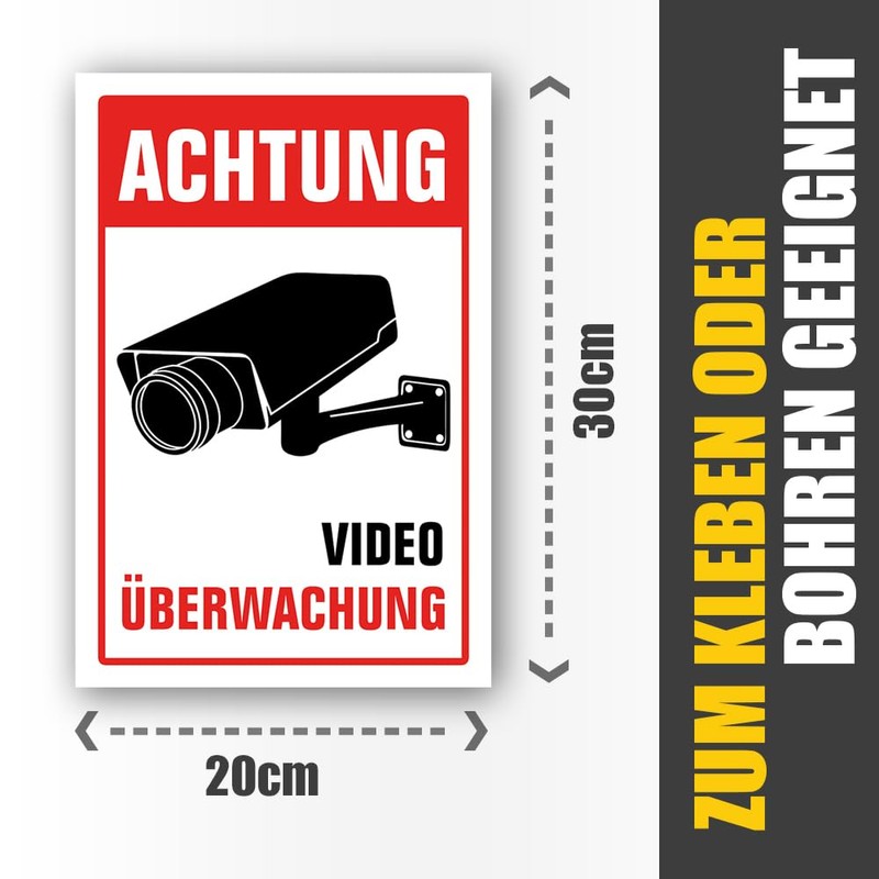 Videoüberwachung Sign, 20 x 30 cm, 3 mm Thick Hard