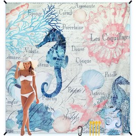 HIHOHO Beach Blanket, Sandproof Beach Mat, Waterproof Quick Drying Lightweight Outdoor Aztec Picnic Mat 79" X 83" for 2-4 Adults with Pocket for Travel, Camping, Hiking