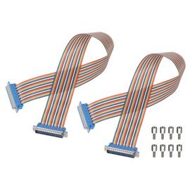 MECCANIXITY 2 Pcs IDC Rainbow Wire Flat Ribbon Cable DB37 Male to DB37 Female 19.7 Inch Length 2.54mm Pitch Breadboard Jumper Wires for Electronic Projects