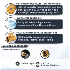 Morvat Heavy Duty Brass On/Off Garden Hose Hexagonal Connector Shut Off Valve with Comfort Grip, Adapter for Water Faucet & Hose, Includes Extra Rubber Washers & Teflon Tape (1-Pack)