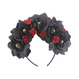 Floral Fall Day of the Dead Flower Crown Festival Headband Rose Mexican Floral Headpiece HC-23 (Black Rose)