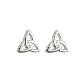 Trinity Knot Stud Earrings Silver Plated with Pearl Made in Ireland by Solvar