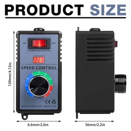 Speed Controller 230 V, Motor Voltage Regulator AC 220 V 10 A Peak Power 4000 W, Frequency Converter 230 V, Temperature Motor Speed Controller for Angle Grinders, Blowers, Hand Drills, Circular Saws