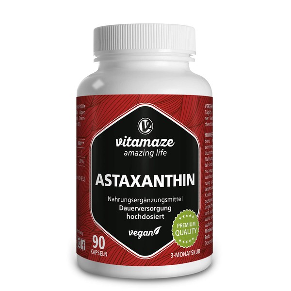 Astaxanthin Capsules High Dosage & Vegan, 4 mg Organic & Natural Astaxanthin Powder from Algae, 90 Capsules for 3 Months, Pure Herbal Food Supplement Without Additives
