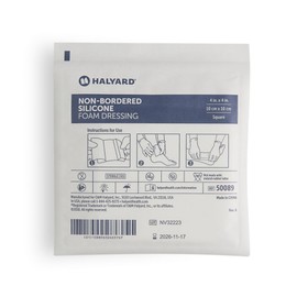 HALYARD Non-Bordered Silicone Foam Dressing, Gentle Adhesive with Superabsorbent Core, Conformable & Breathable Water Resistant Protective Film Backing, 4"x4" (Box of 10)