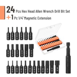 Bates- Hex Head Allen Wrench Drill Bit Set, 25 pcs, S2 Steel, Magnetic Drill Bit Set, Hex Bits, 1/4 Hex Bit Set, Hex Shank Drill Bit Set, Hex Drill Bit Set, Allen Key Drill Bit Set, Allen bit Set