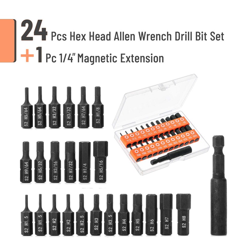 Bates- Hex Head Allen Wrench Drill Bit Set, 25 pcs,