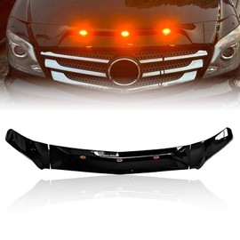 Front Hood Spoiler Deflector Guard Bug Shield Protector Compatible with 2014 2015 2016 Mercedes Sprinter W906 W/LED Lights Gloss Black