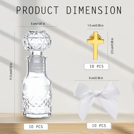 Chuangdi 10 Set Holy Catholic Water Bottles 50ml Christian Water Container Empty Catholic Glass Bottle with Cross Lapel Pin Ribbon Bow for Church Wedding Baptism Party Favor Communion Gift (Chic)