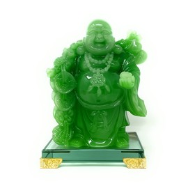 HOULU 8 inch Laughing Buddha Statue for Home Decor, Green Lucky Happy Buddha Figurine, Indoor Buddha Decoration for Good Luck