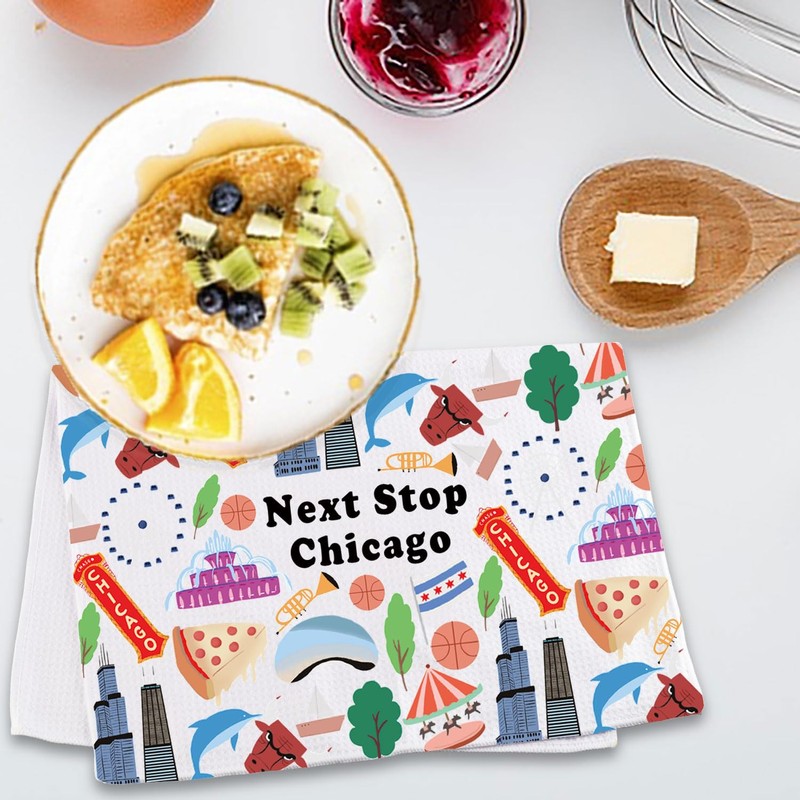 MNIGIU Chicago Symbols Kitchen Towel Chicago Lover Gift Chicago Landmarks
