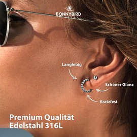 BONNYBIRD® Premium Women's Earrings Made of Surgical Steel – Very Skin-friendly & Waterproof Stud Earrings in Silver, Gold & Rose Gold, Stainless Steel, Not applicable