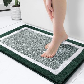 OLANLY Bathroom Rugs 24x16, Extra Soft and Absorbent Microfiber Bath Mat, Non-Slip, Machine Washable, Quick Dry Shaggy Bath Carpet, Suitable for Bathroom Floor, Tub, Shower (Small, Blackish Green)