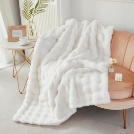 YOU SA Faux Rabbit Fur Throw Blanket, Super Soft Plush Fluffy White Blanket for Couch Bed, Luxury Cozy Warm Fleece Blanket for Women Kids Men,Ivory White, 63''x79''